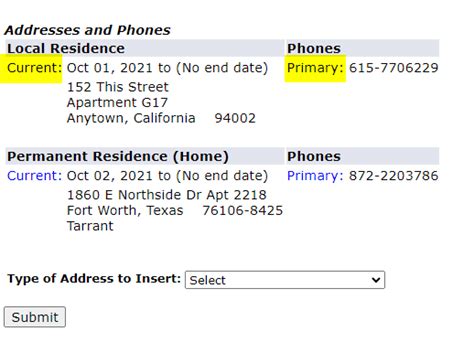 Local Residence Address for F.